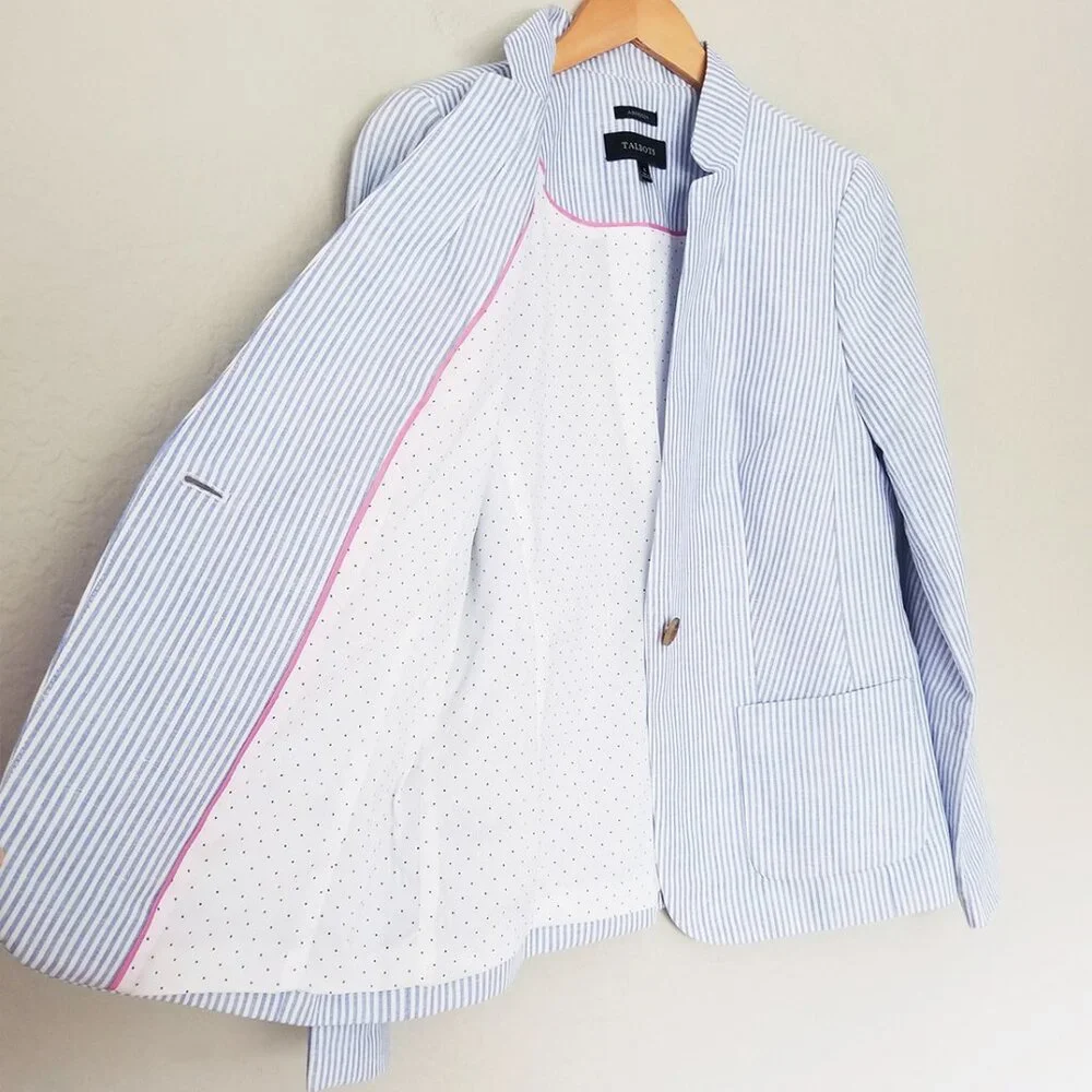 Talbots Light Blue White Stripe Lightweight Blazer Jacket 6 Linen Cotton $159 - Picture 10 of 16